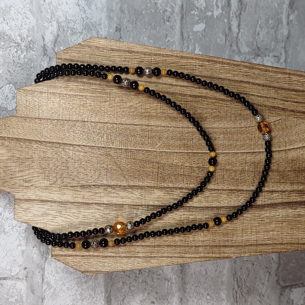 Vintage T Foree Onyx/Amber/Sterling Silver Necklace